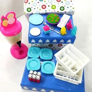 Barbie Kitchen Dishes Lemonade Drink Dispenser Dish Washer Rack Soda Cans